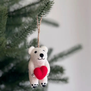 Ganapati Polar Bear holding Heart Felt Ornament
