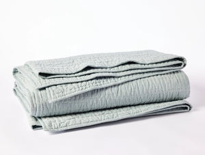 Coyuchi Full Queen Surf Chambray Channel Handstitched Organic Quilt