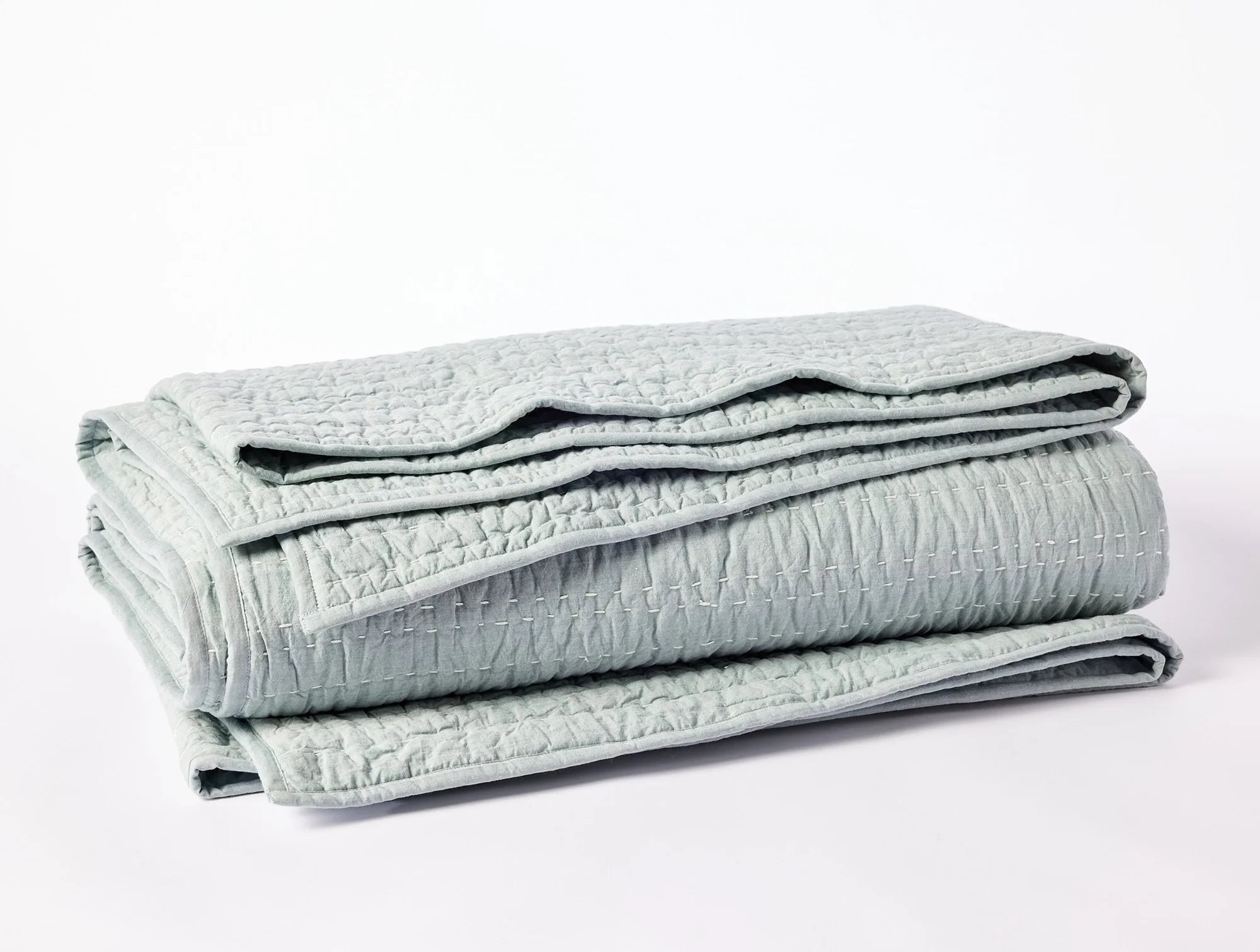 Coyuchi King Surf Chambray Channel Handstitched Organic Quilt