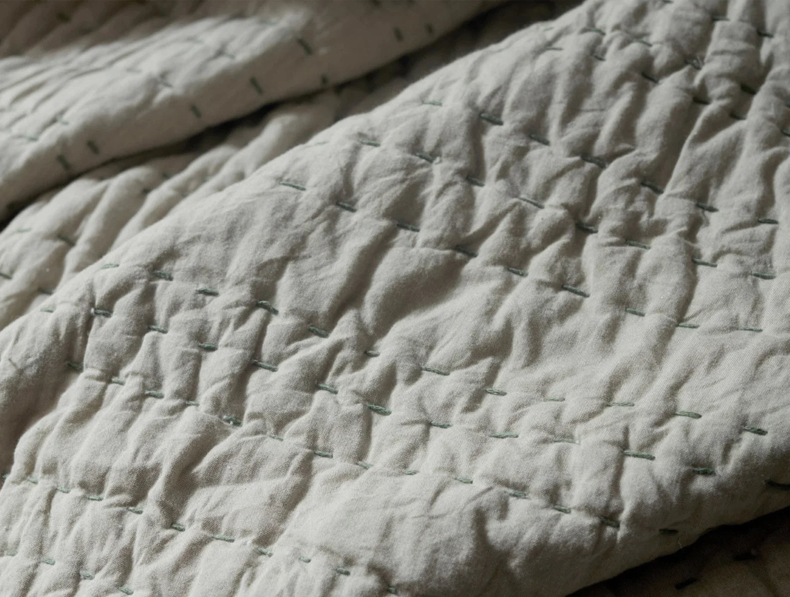 Coyuchi Hazel Chambray Channel Handstitched Organic Quilt