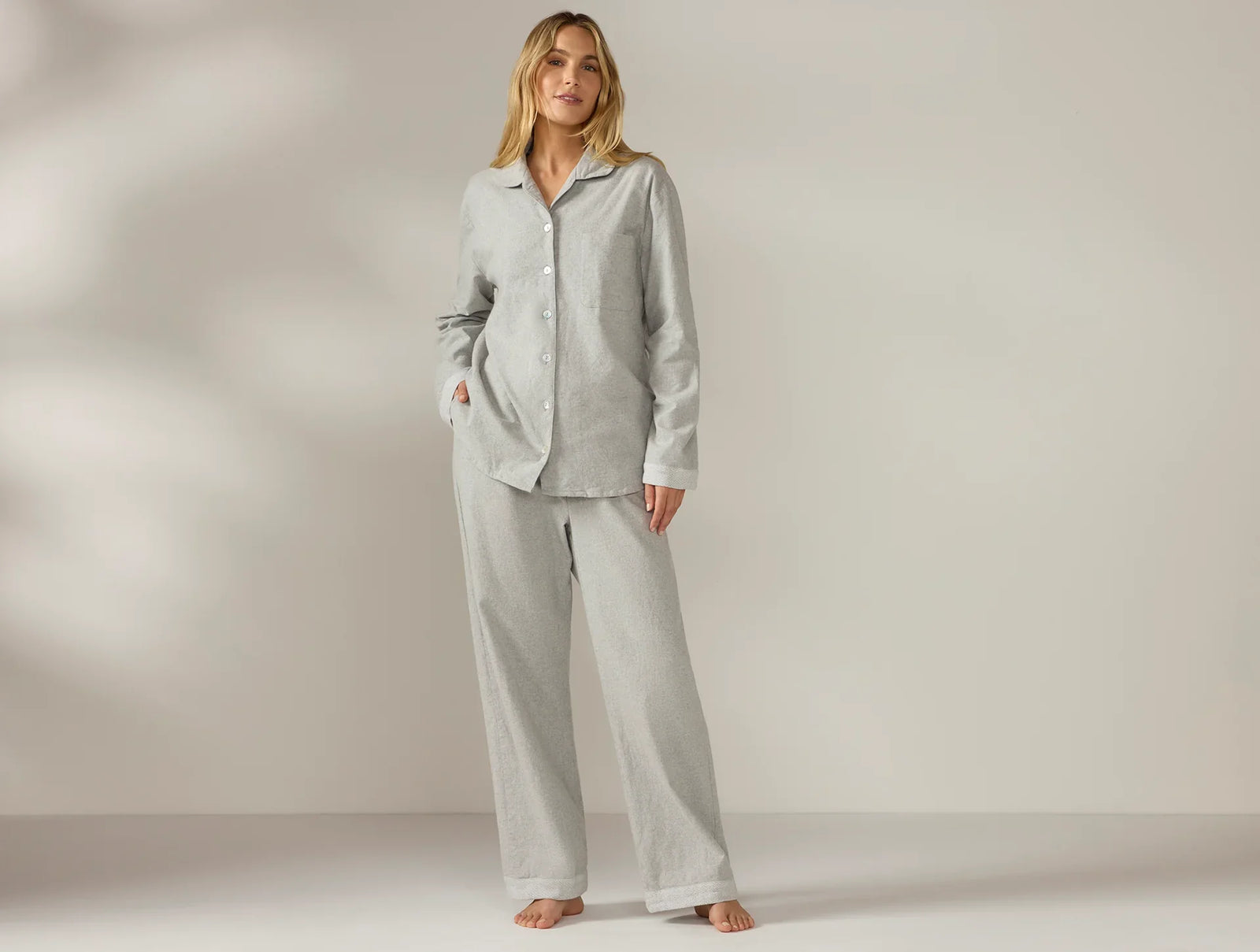 Coyuchi Camel Heather Women's Cloud Brushed Organic Flannel Pajama Set