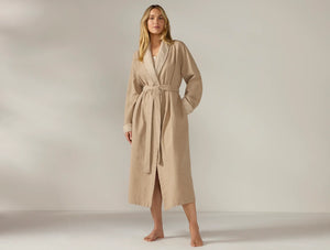 Coyuchi Camel Heather Women's Cloud Brushed Organic Flannel Robe