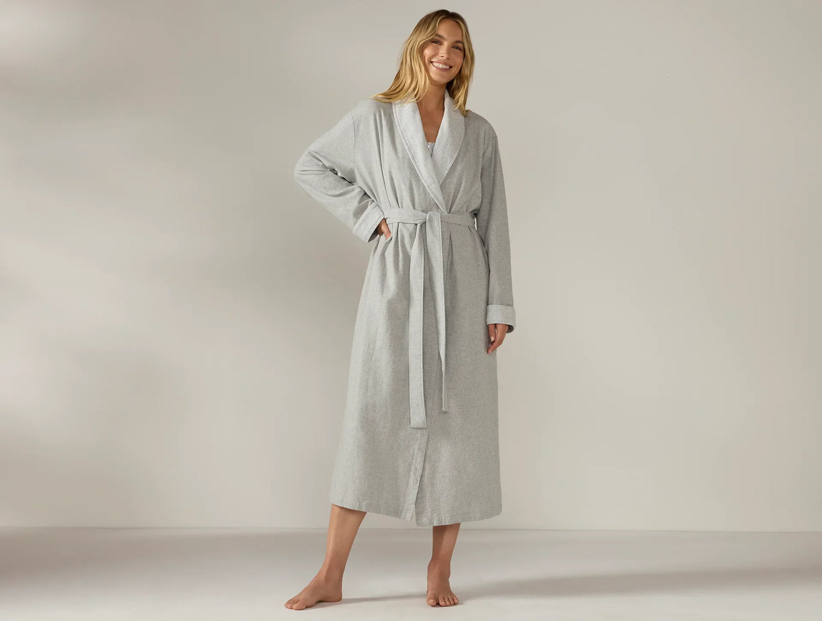 Coyuchi Camel Heather Women's Cloud Brushed Organic Flannel Robe