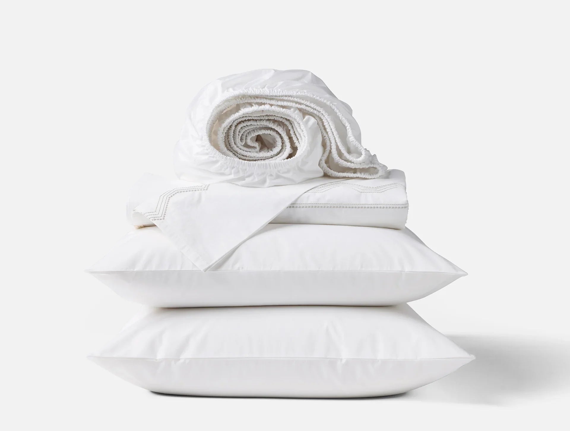 Coyuchi Alpine White w Stone Vista Embroidered Organic Percale Sheet Set