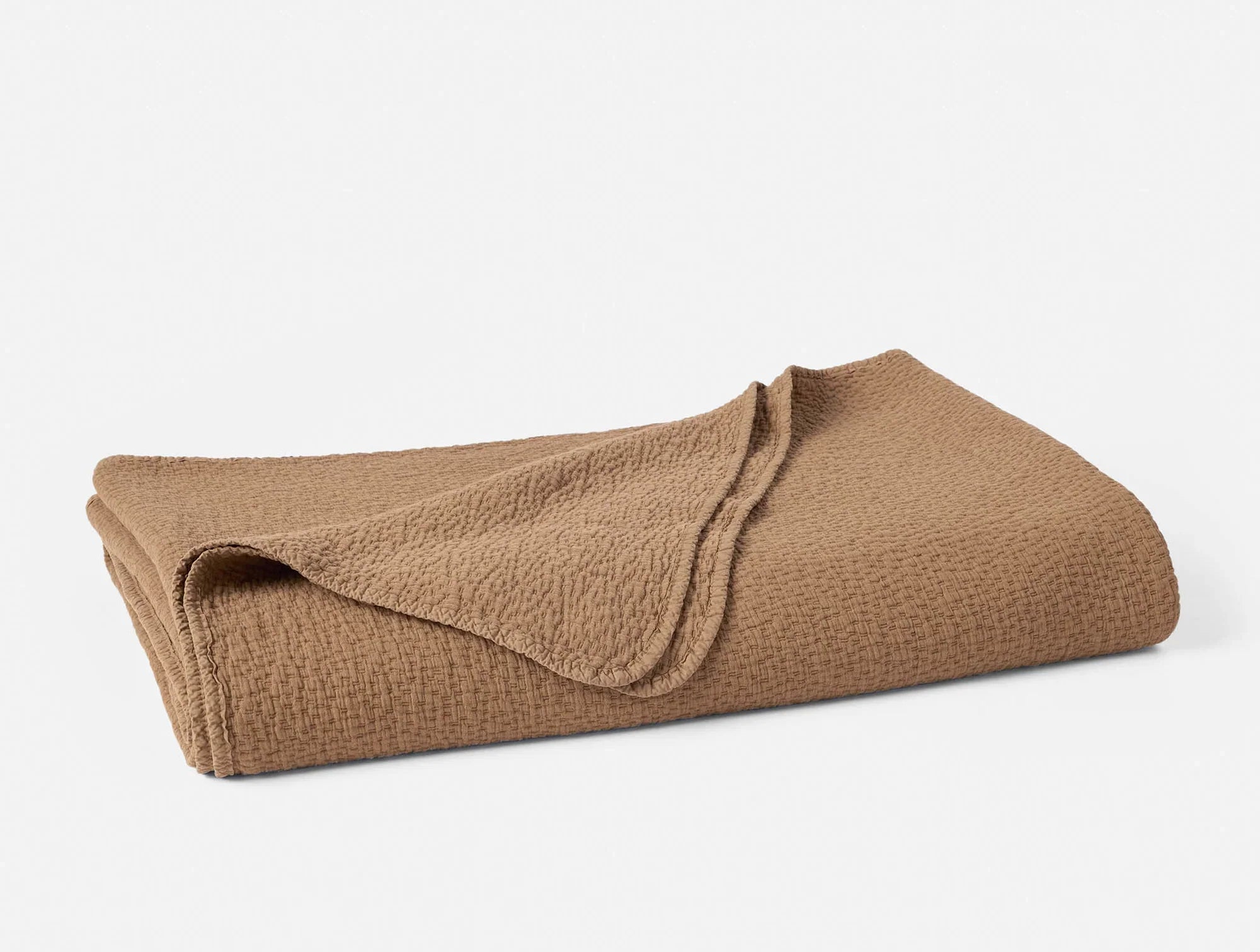 Coyuchi Full Queen Chestnut Cascade Organic Matelasse Blanket