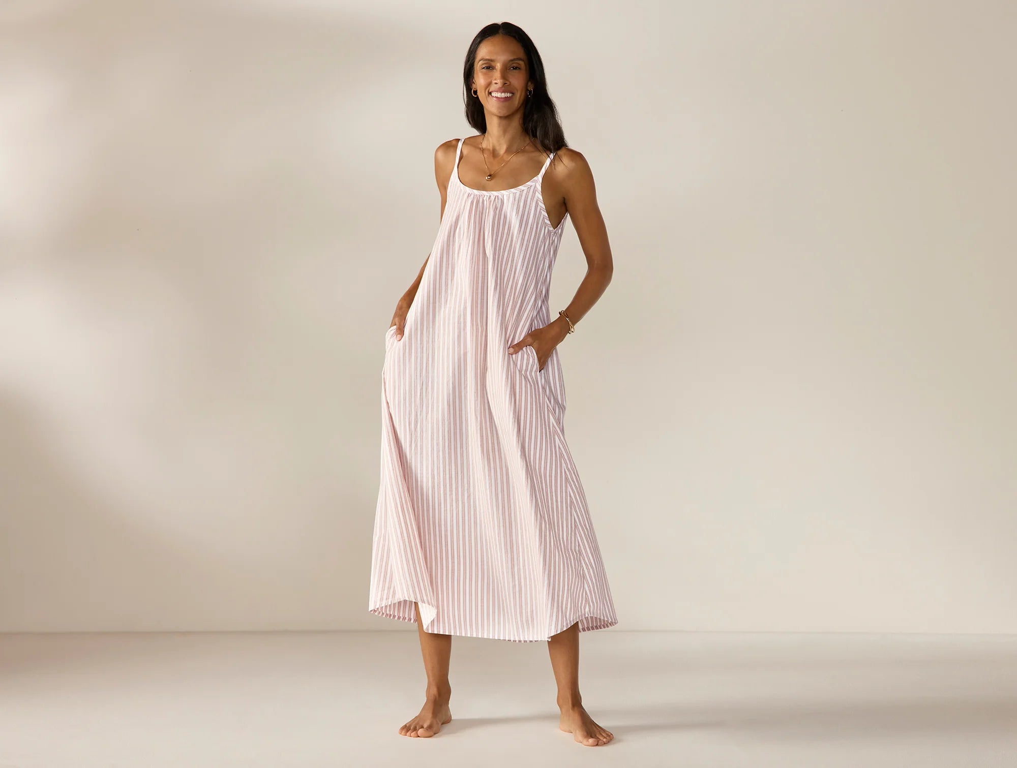 Coyuchi Large Praline Stripe Women’s Isla Organic Cotton Night Dress