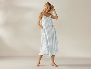 Coyuchi Small Pacific Blue Stripe Women’s Isla Organic Cotton Night Dress
