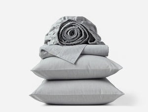 Coyuchi King Graphite Chambray Organic Crinkled Percale Sheet Set