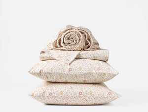 Coyuchi Full Praline Meadow Organic Print Percale Sheet Set