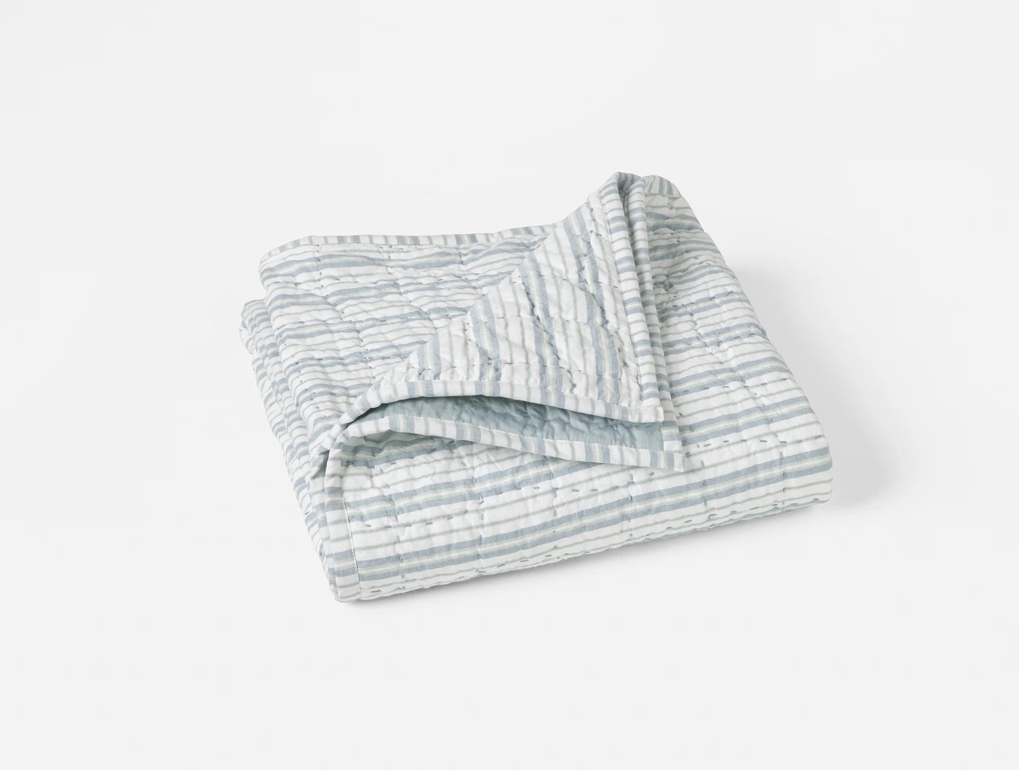 Coyuchi Pacific Blue Stripe Pebbled Handstitched Organic Toddler Quilt