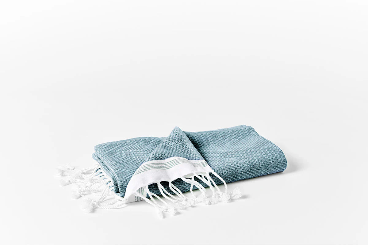 Coyuchi Beach Towel Aquamarine with Sea Spray Mediterranean Organic Towels