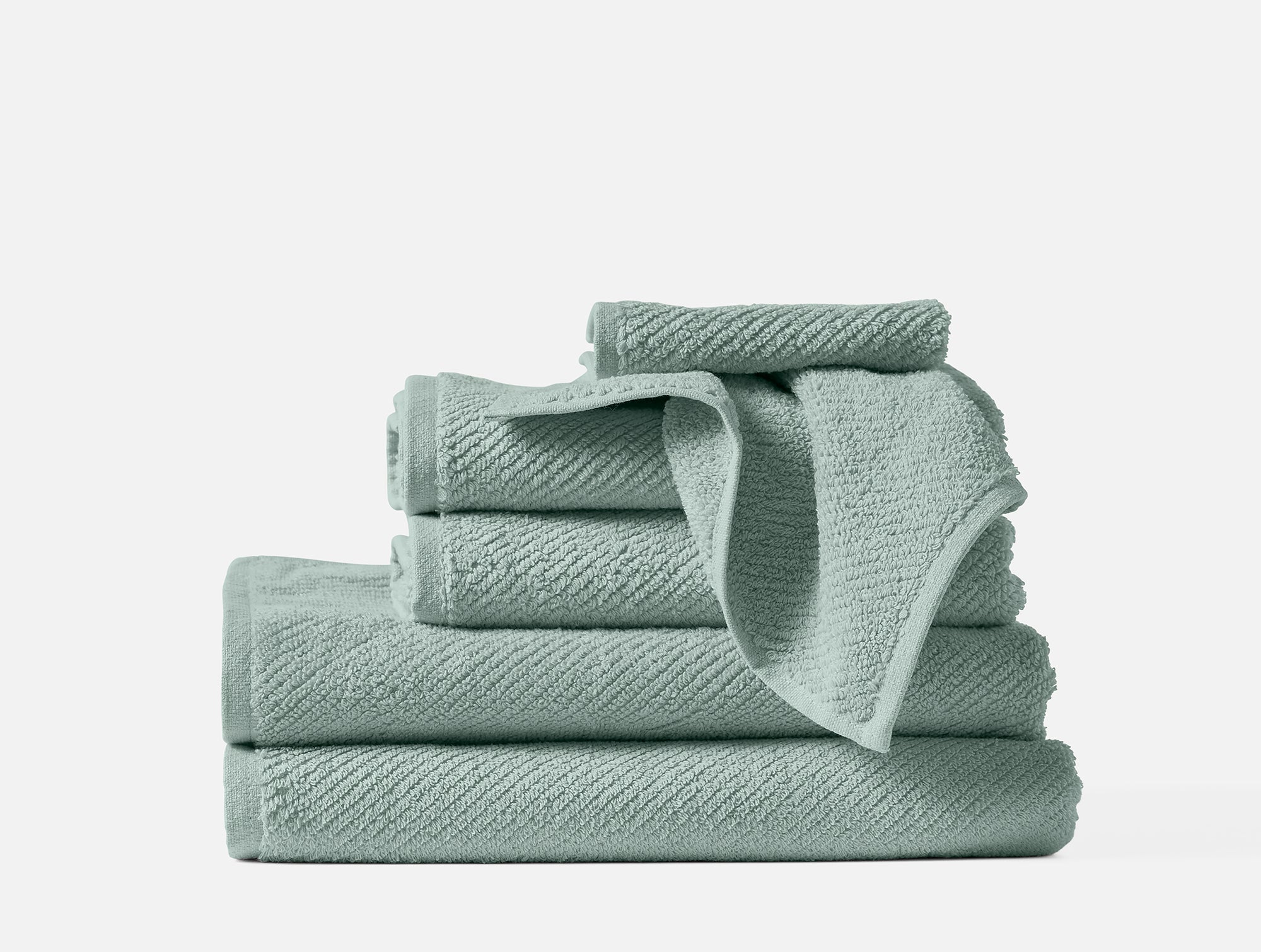 Coyuchi Towel Set - 6 Sea Mist Air Weight Organic Towels & Bath Mats