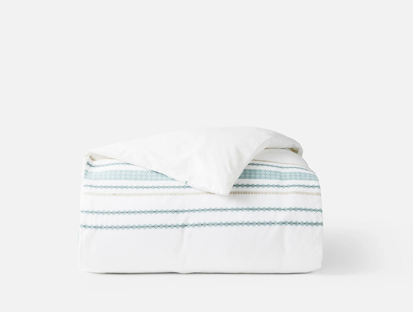 Coyuchi Full Queen Alpine White w Tidal Cabrillo Organic Duvet Cover