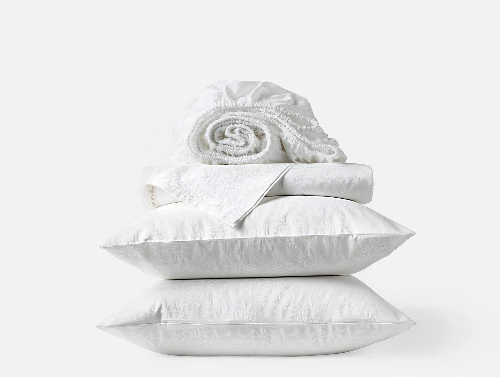 Coyuchi Alpine White Queen Heirloom Organic Sateen Jacquard Sheet Set