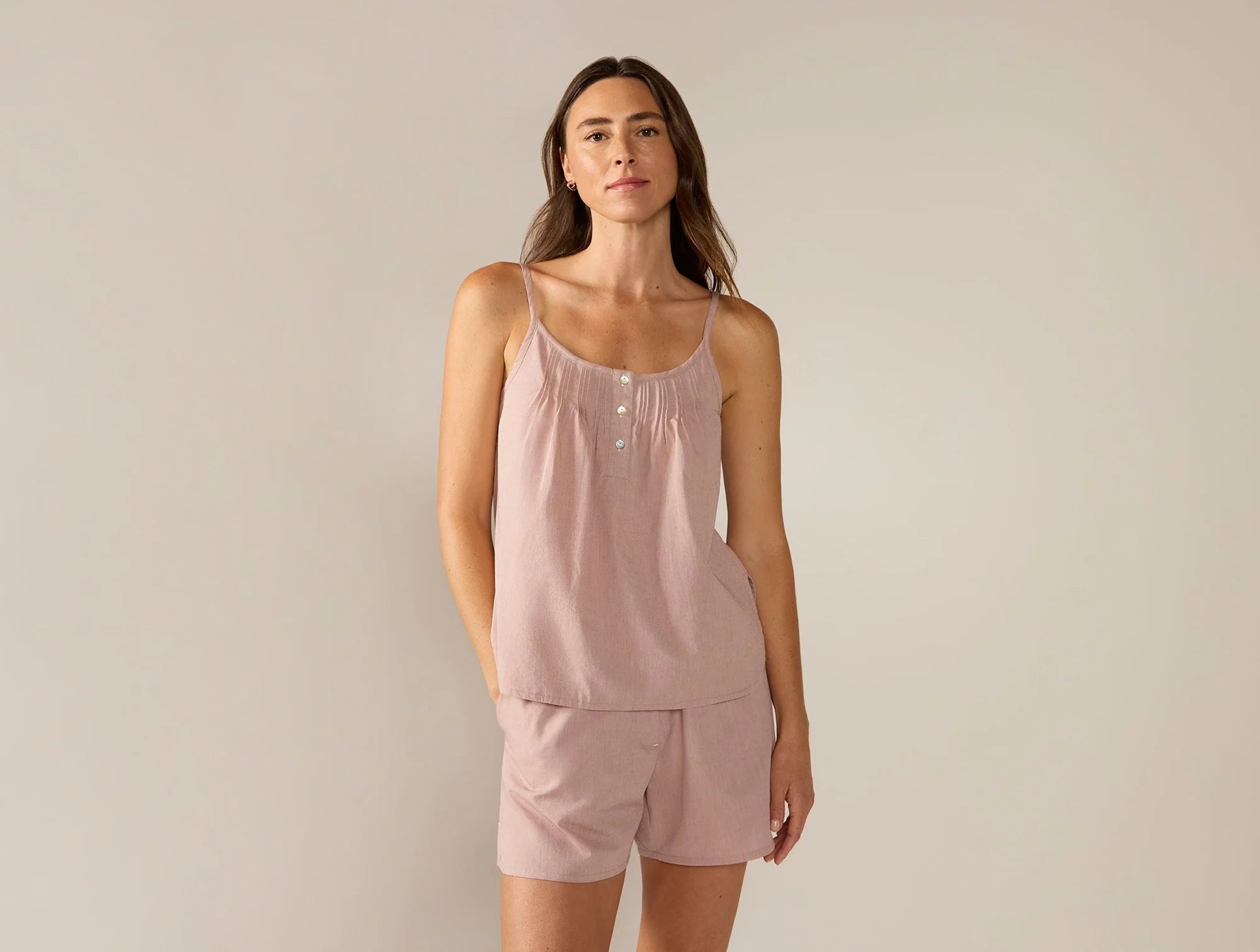 Coyuchi Small Praline Chambray Women's Isla Organic Cotton Cami Short Set