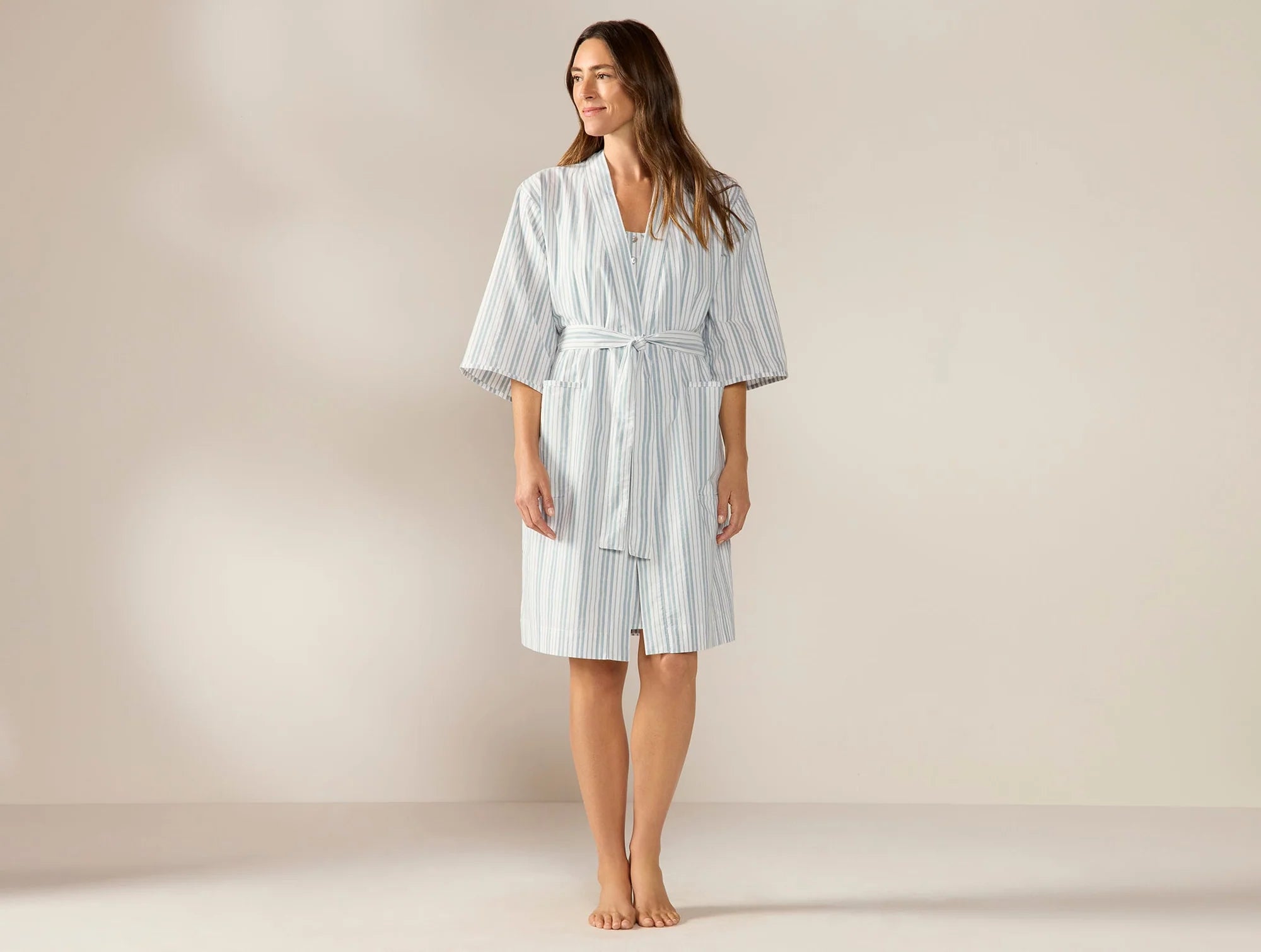 Coyuchi Pacific Blue Stripe Small Women's Isla Organic Cotton Robe