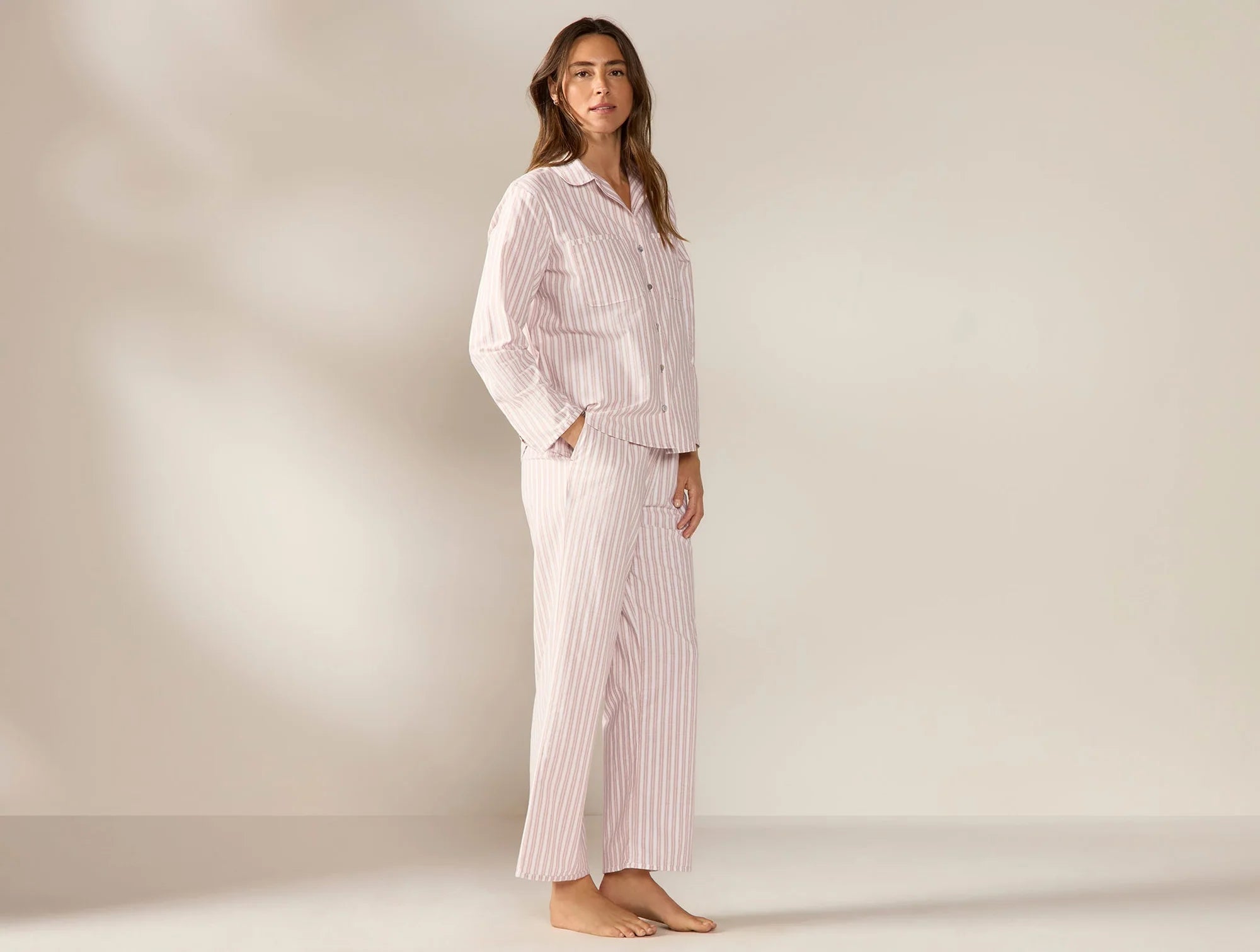 Coyuchi Small Praline Stripe Women's Isla Organic Cotton Long Sleeve Pajama Set