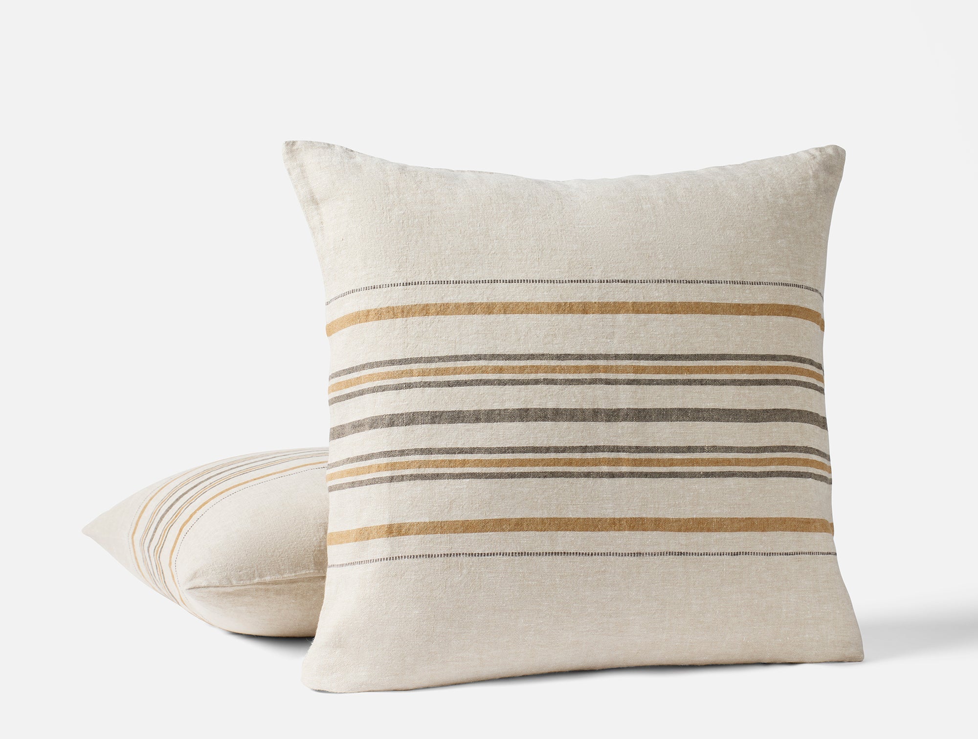 Coyuchi Khaki Espresso Stripe Mojave Organic Linen Decorative Pillow Cover