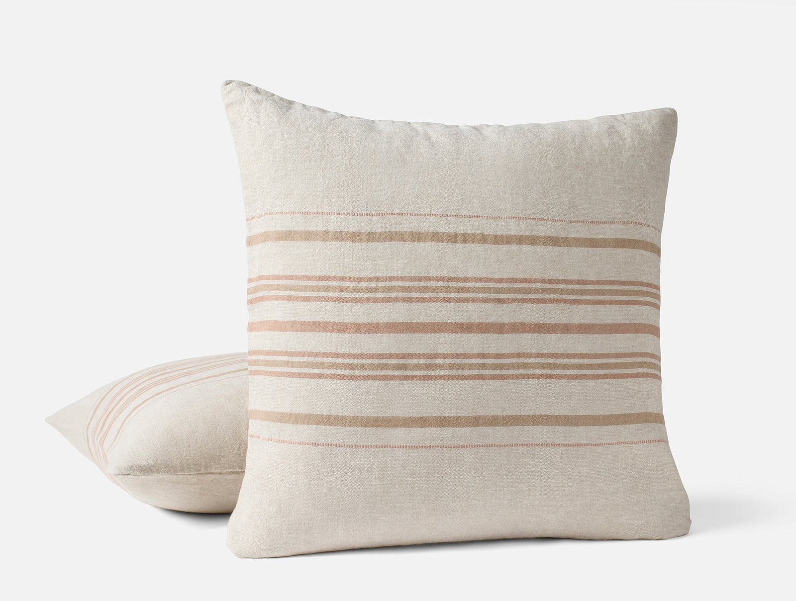 Coyuchi Khaki Praline Stripe Mojave Organic Linen Decorative Pillow Cover