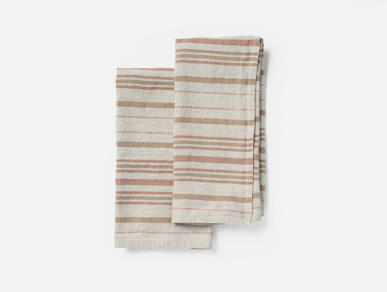 Coyuchi Khaki Praline Stripe Mojave Organic Kitchen Towels, Set of 2