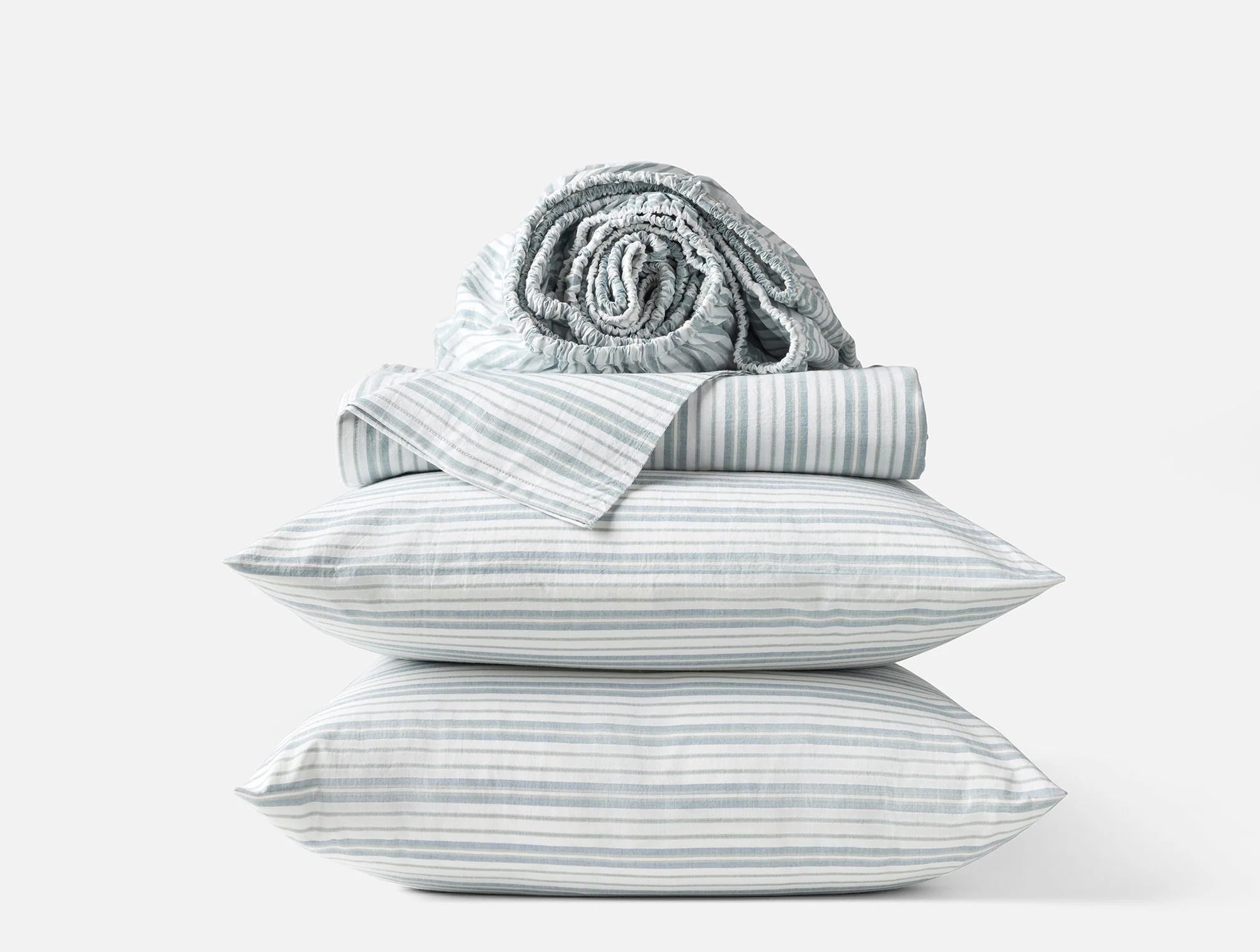 Coyuchi King Pacific Blue Stripe Organic Crinkled Percale Sheet Set