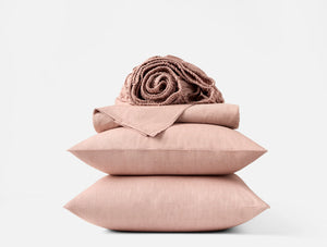 Coyuchi Standard Queen Pillowcase Set Praline Chambray Organic Crinkled Percale Sheet Set