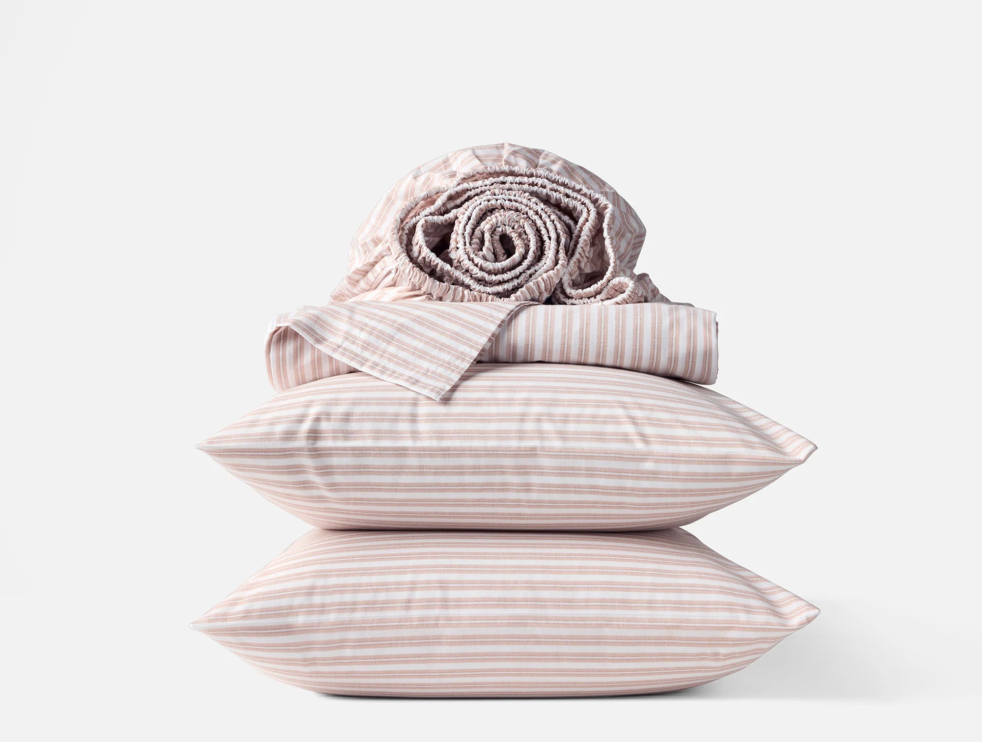 Coyuchi King Praline Stripe Organic Crinkled Percale Sheet Set