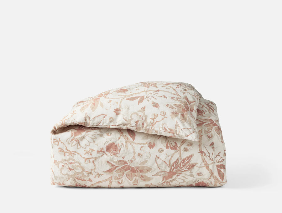 Coyuchi Full Queen Natural w Praline Sea Bloom Print Duvet Cover