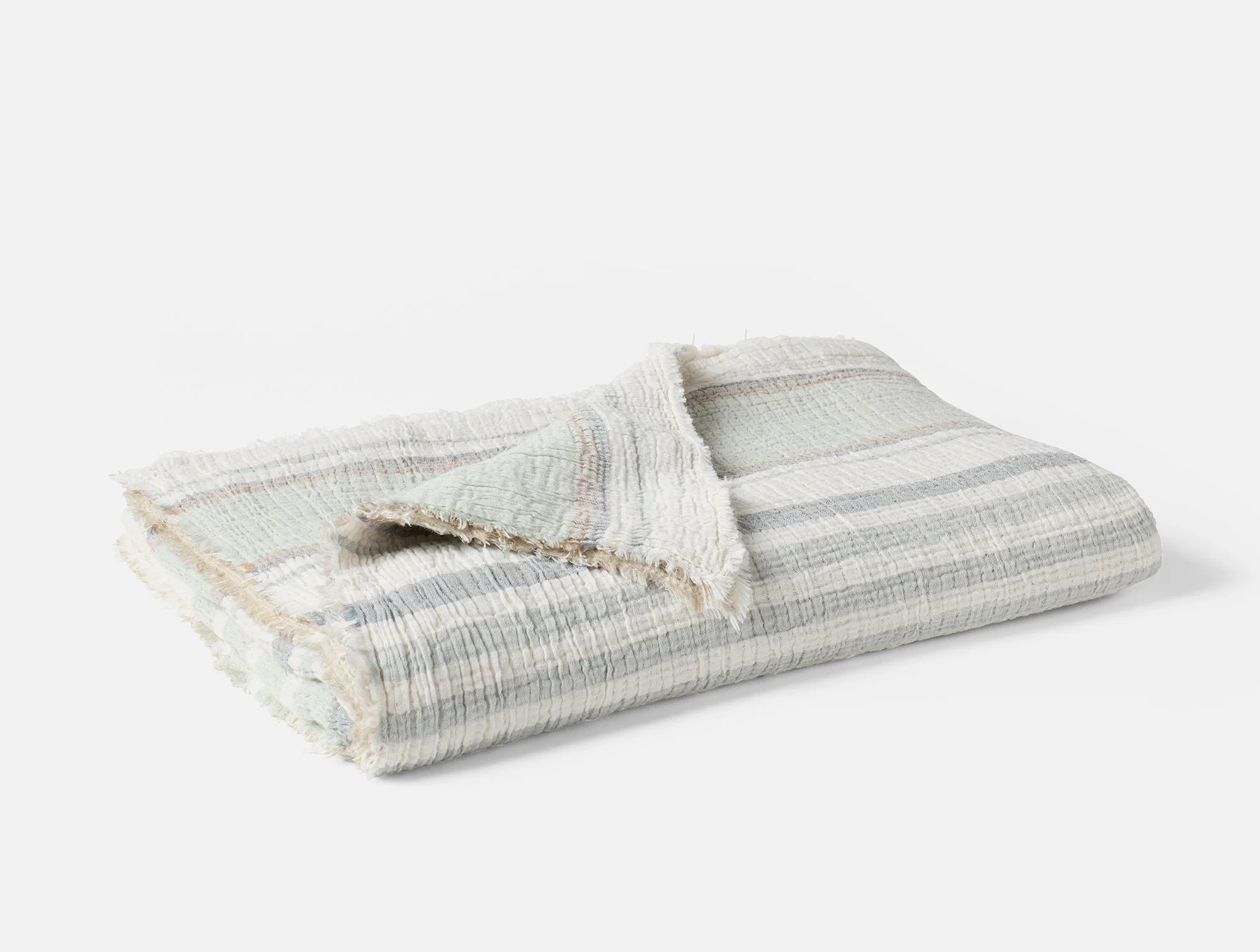 Coyuchi Throw 50"x70" Sea Stripe Topanga Organic Matelasse Blanket