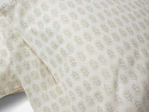 Coyuchi King Pilllowcase Set Seafoam Chrysanthemum Organic Print Percale Sheet Set