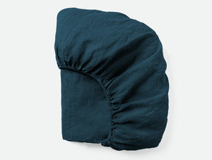 Coyuchi Cal King Midnight Indigo Organic Relaxed Linen Fitted Sheet