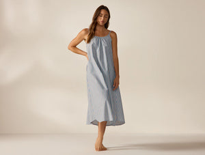 Coyuchi Medium Indigo Stripe Women’s Isla Organic Cotton Night Dress