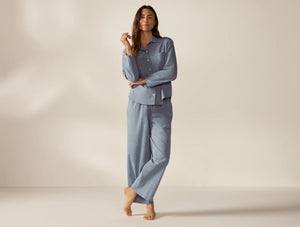 Coyuchi Medium Indigo Chambray Women's Isla Organic Cotton Long Sleeve Pajama Set
