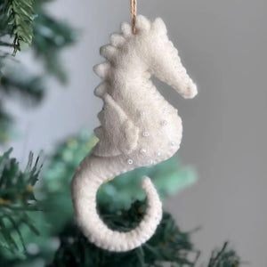 Ganapati White Seahorse Felt Ornament