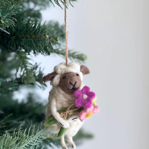 Ganapati Sheep holding Flower Felt Ornament