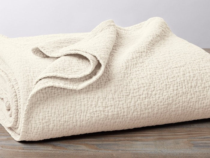 Coyuchi Alpine White Cascade Organic Matelasse Blanket