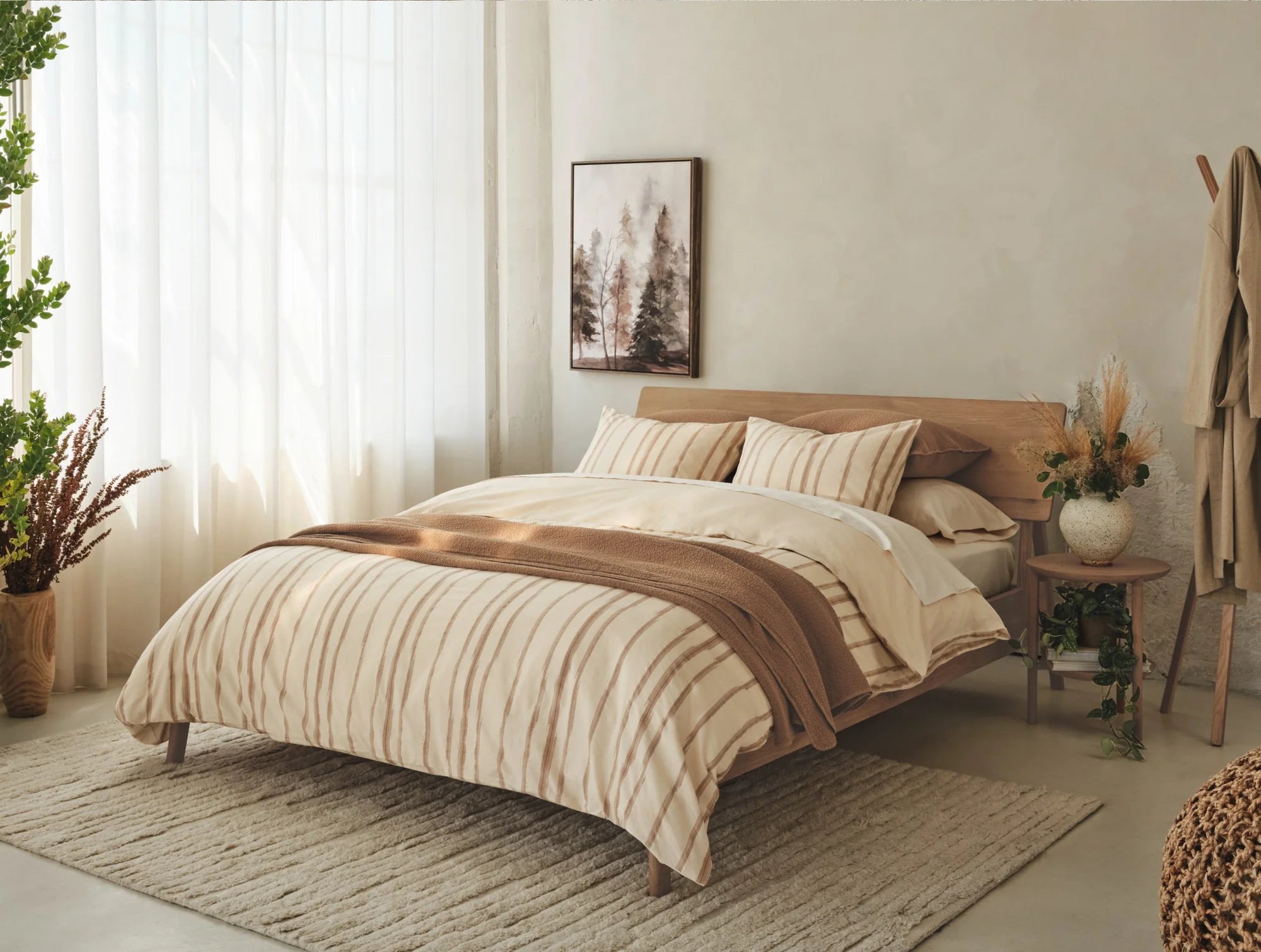 Coyuchi Full Queen Fawn Cazadero Stripe Organic Duvet Cover
