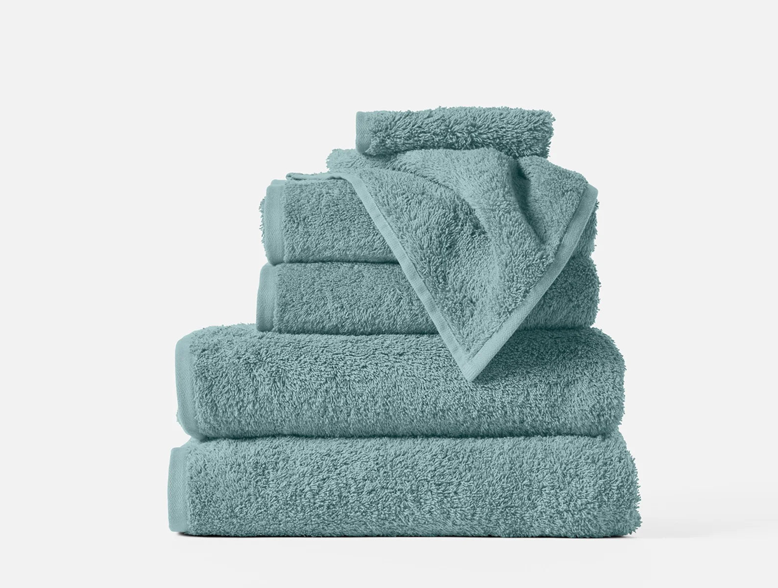 Coyuchi 6 pc Towel Set Pacific Blue Cloud Loom Organic Towels & Bath Mat