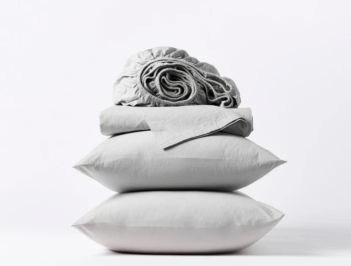 Coyuchi Pewter Organic Crinkled Percale Sheet Set