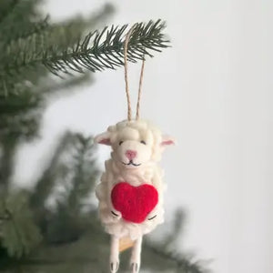 Ganapati Sheep Holding Heart Felt Ornament