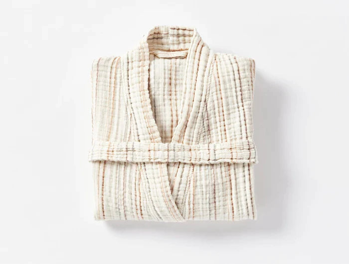 Coyuchi Undyed w Warm Stripe Womens' Matelassé Organic Robe
