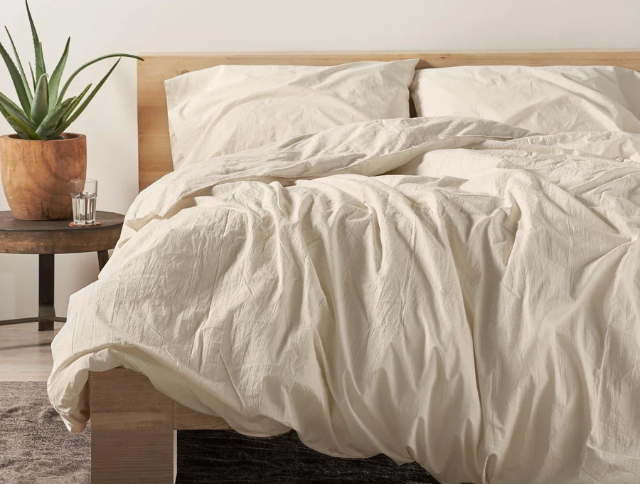 Coyuchi Alpine White Organic Crinkled Percale Duvet Cover