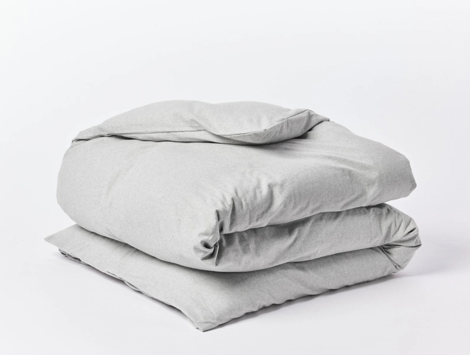 Coyuchi Full Queen Pale Gray Heather Cloud Brushed Organic Flannel Duvet Cover