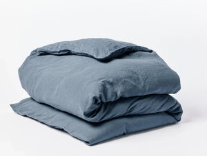 Coyuchi Full Queen Harbor Blue Organic Relaxed Linen Duvet Cover