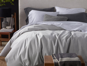 Coyuchi Pale Gray Heather Cloud Brushed Organic Flannel Duvet Cover
