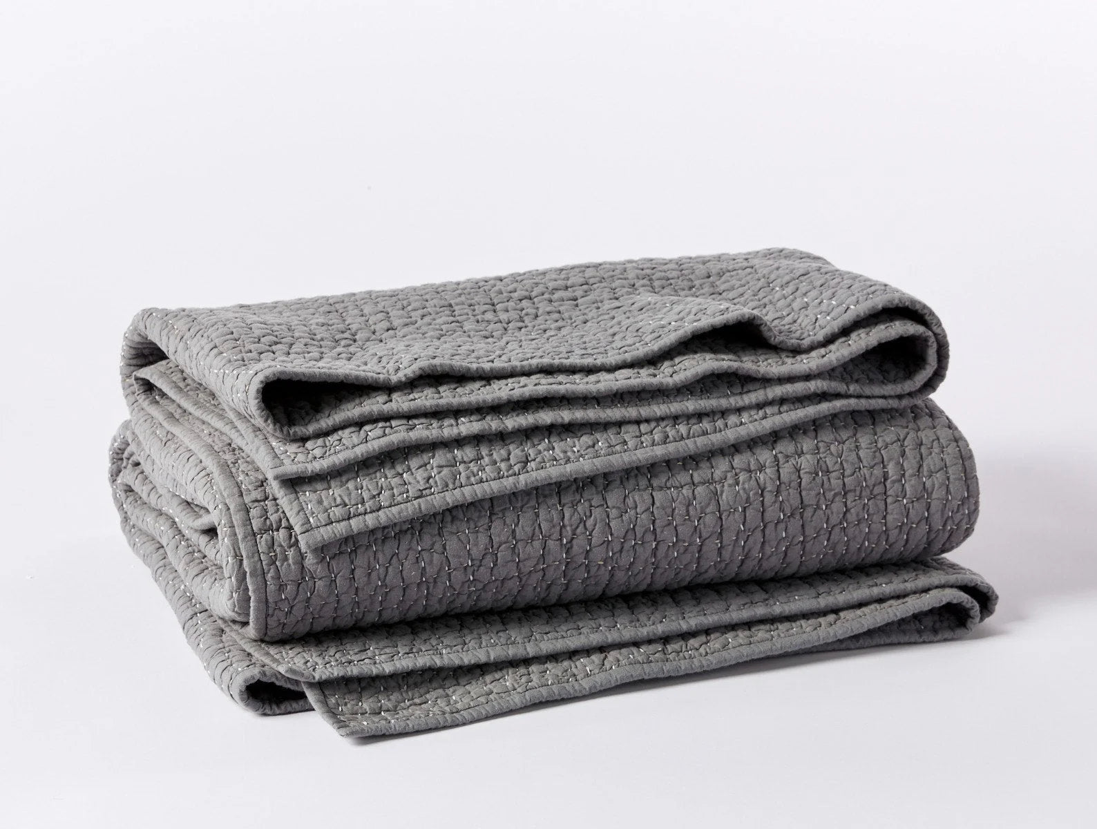 Coyuchi King Slate Pebbled Handstitched Organic Quilt