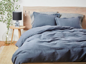 Coyuchi King Cal King Harbor Blue Organic Relaxed Linen Duvet Cover